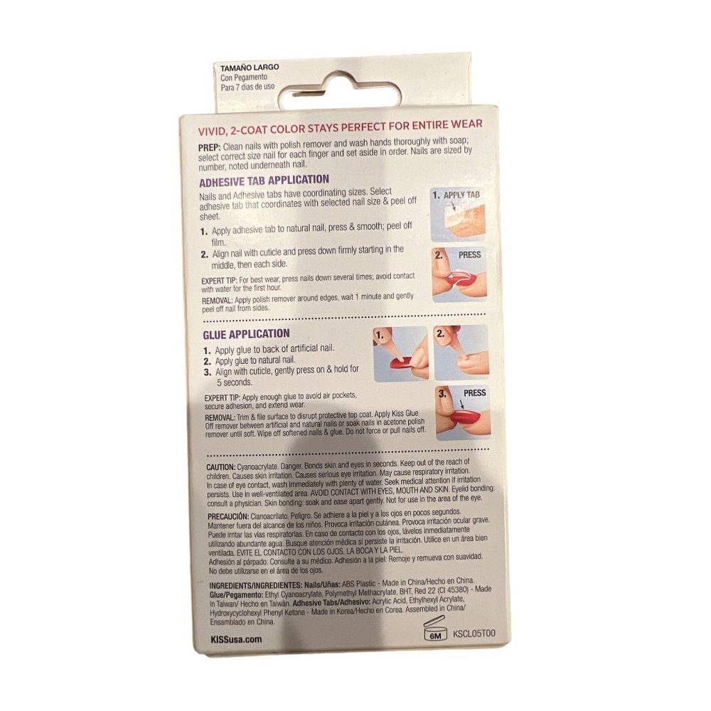 KISS Salon Color Vivid 2-Coat Press On Nails - Long Length - NEW - Picture 2 of 2